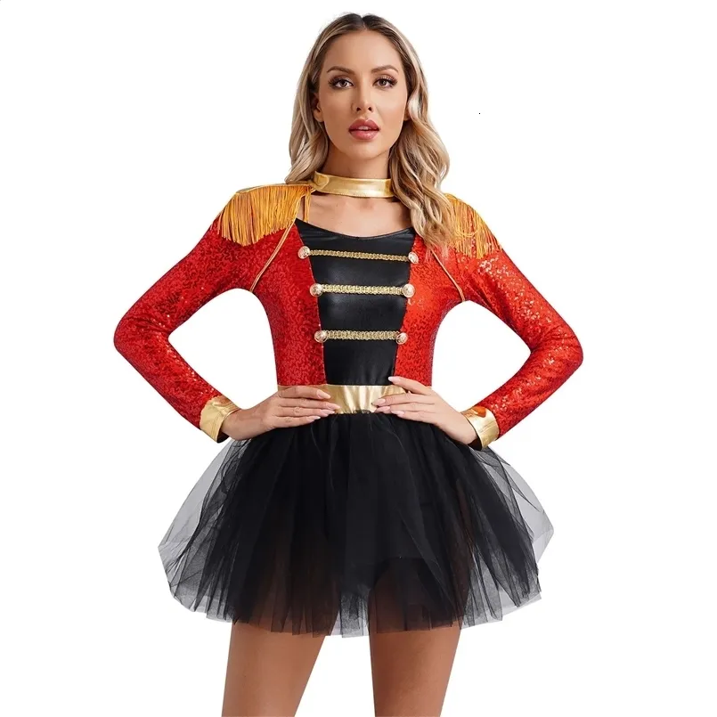 circus party dress YEAHDOR Kids Girls Circus Ringmaster Costume Halloween Party Carnival Dance Dress Leotard Dancewear Red 14