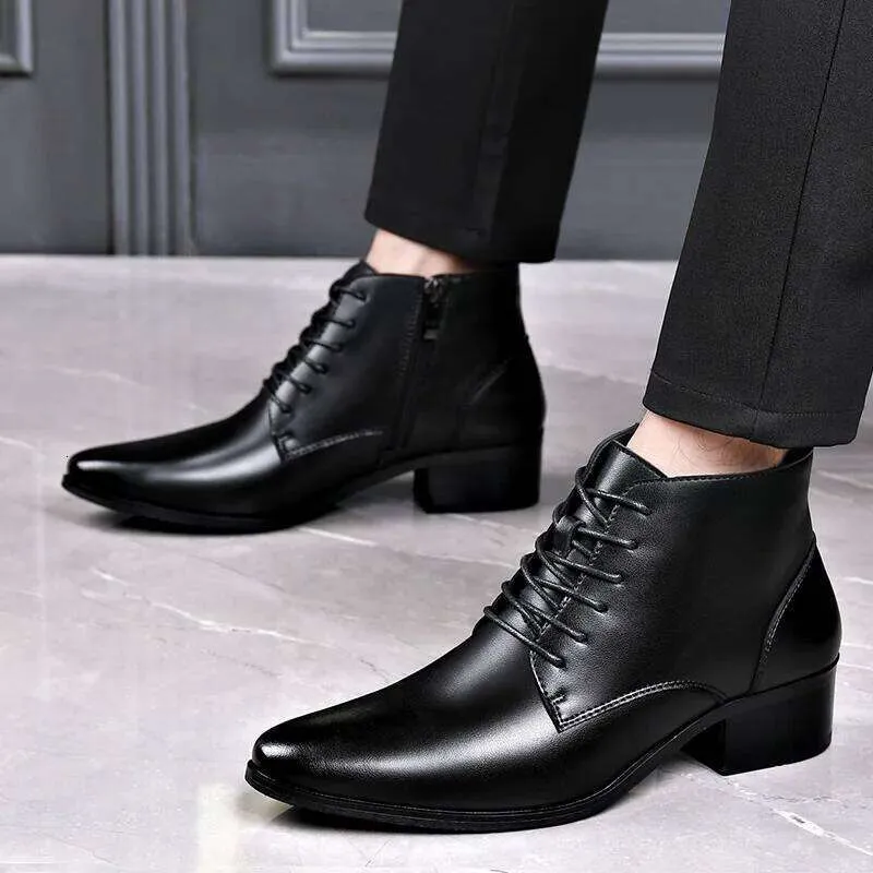 Mens Casual Business Office Formal Dress Boots Shoes Genuine Leather Boot  Black Ankle Lace Up Botas Hombre Chaussure