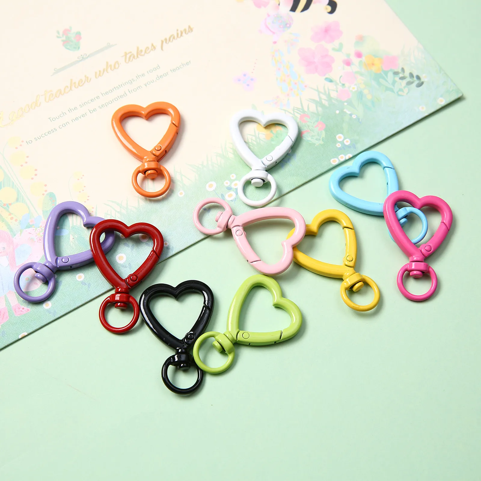 Colorful Metal Heart-Shaped O Ring Spring Key Chain Connector DIY ...