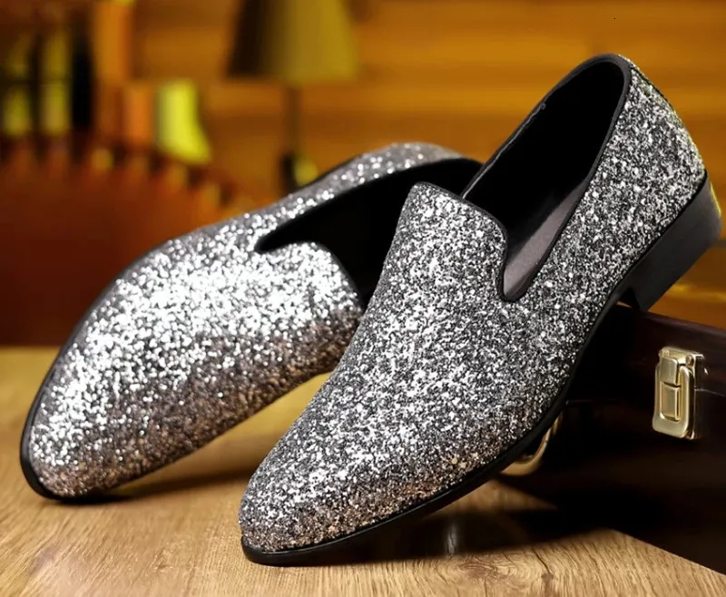 Wholesale Men Dress Shoes Loafers Gold Silver Sequin Wedding... At Only Rs.1,684.94