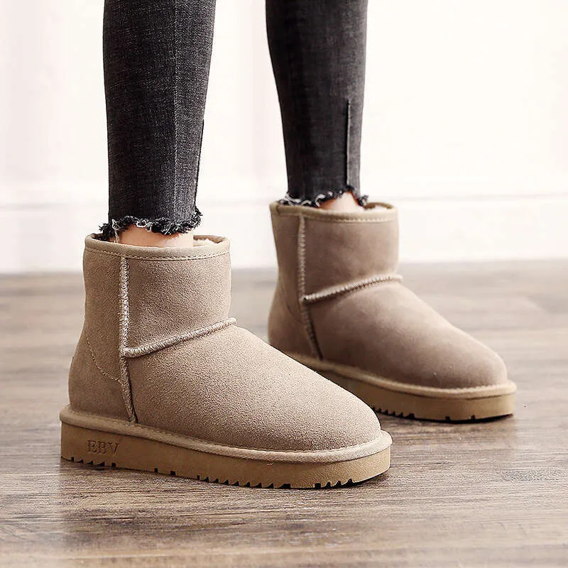 Cowhide Snow For Women, Short Boots, Sheepskin Integrated, Versatile Women's Cotton Shoes, Leather Boots With Fleece And_voghion.com