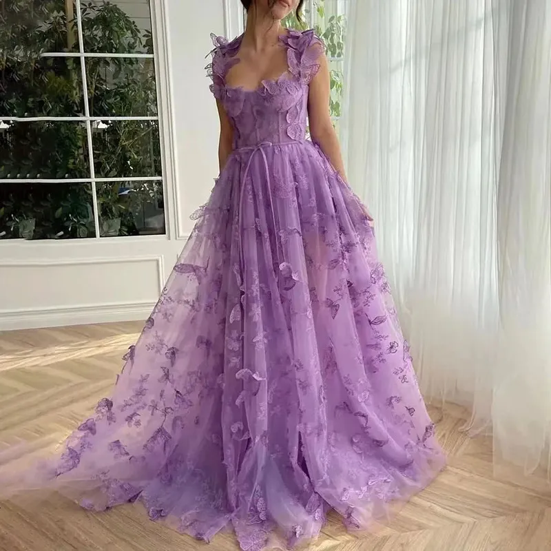 fitted lace wedding dress Zapaka Women Prom Dress Purple Spaghetti Straps Evening Dress with 3D Flowers, Green / US16