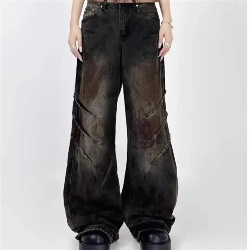 Wide Leg Faded Denim Pants With Asymmetrical Paneling – Preppy ...