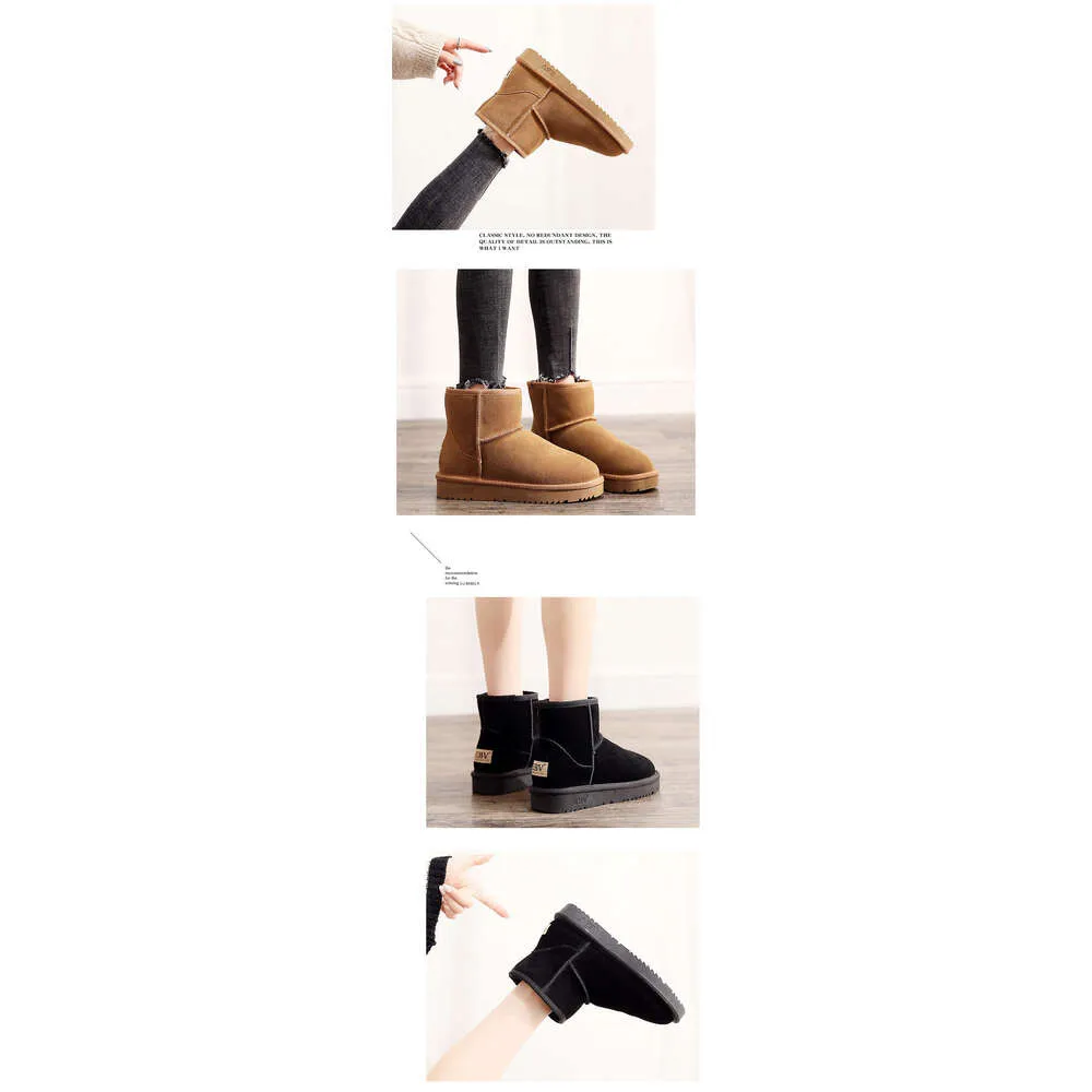 Cowhide Snow For Women, Short Boots, Sheepskin Integrated, Versatile Women's Cotton Shoes, Leather Boots With Fleece And_voghion.com