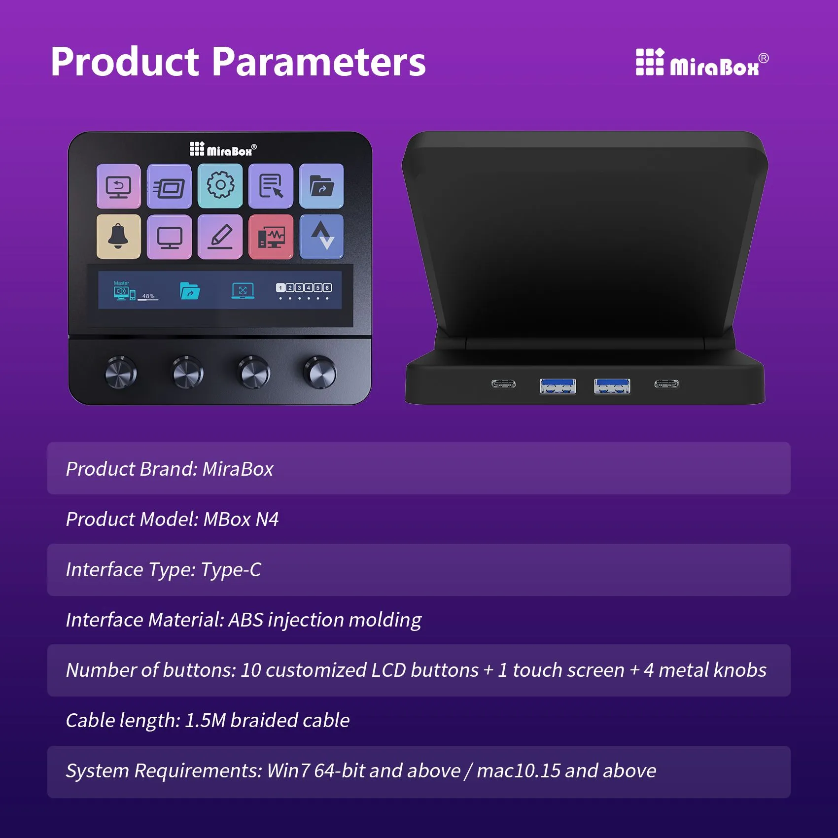 Mirabox MBox N4 Stream Deck With Knob LCD Button From