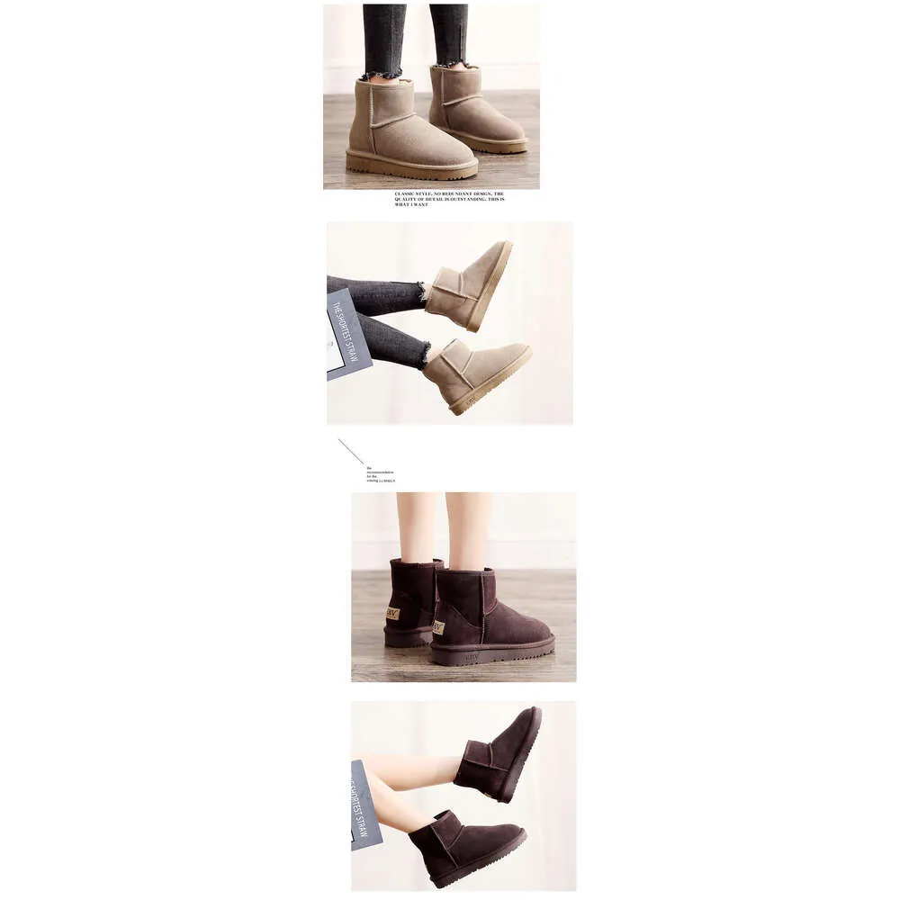 Cowhide Snow For Women, Short Boots, Sheepskin Integrated, Versatile Women's Cotton Shoes, Leather Boots With Fleece And_voghion.com