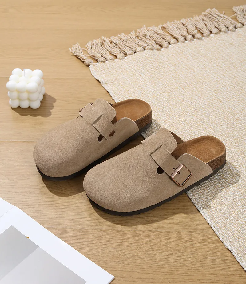 Nouveauté : Chaussures de créateur neuves, livraison gratuite. Pantoufles d'intérieur et d'extérieur en cuir de vachette de haute qualité, en liège, pour hommes et femmes._voghion.com