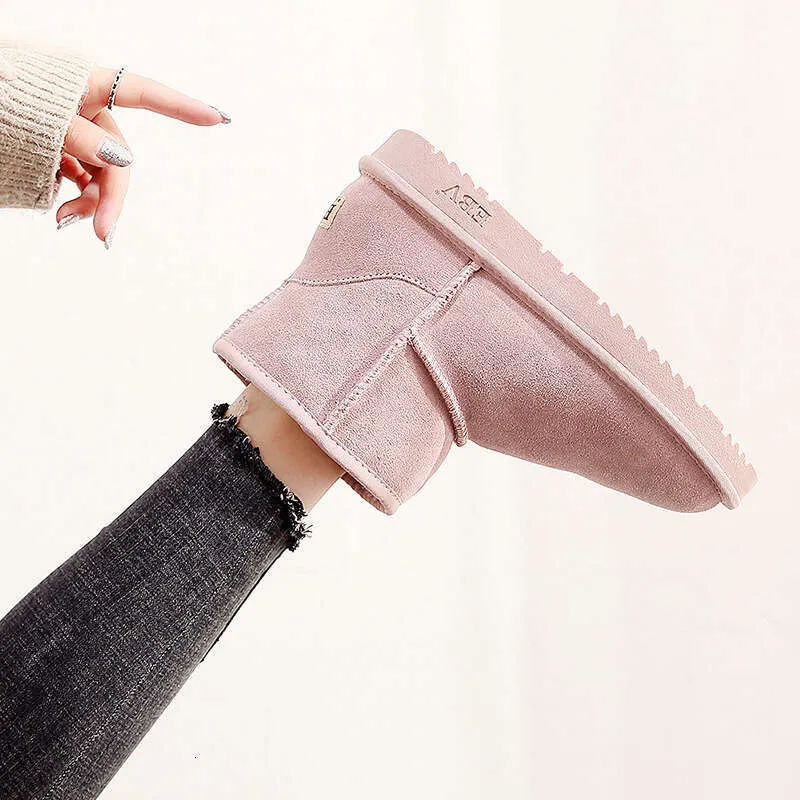 Cowhide Snow For Women, Short Boots, Sheepskin Integrated, Versatile Women's Cotton Shoes, Leather Boots With Fleece And_voghion.com