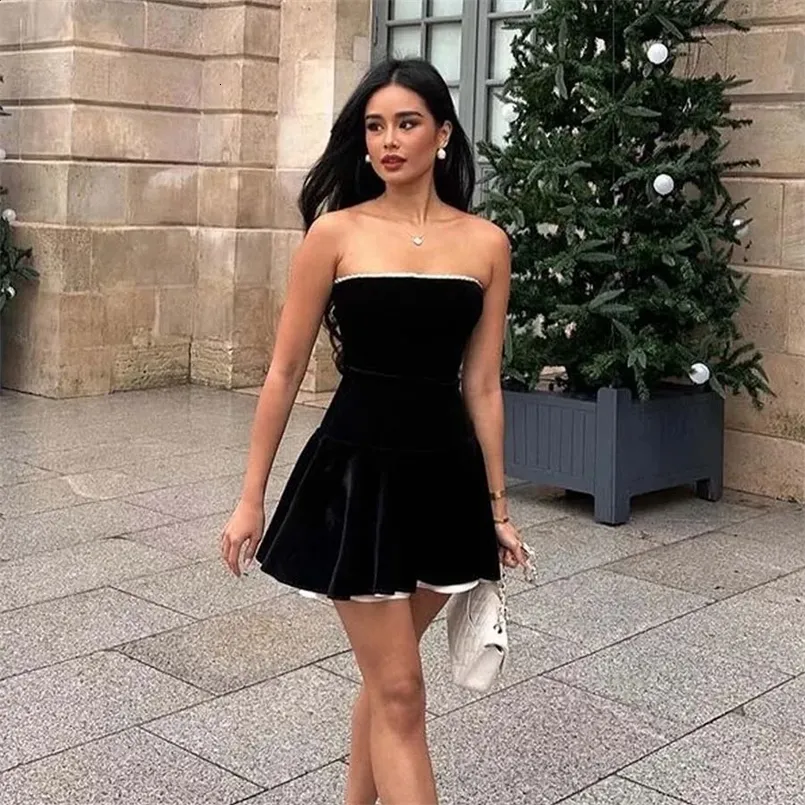 YENKYE Black Strapless Christmas Dress Sexy A Line... From 19,91  | DHgate
