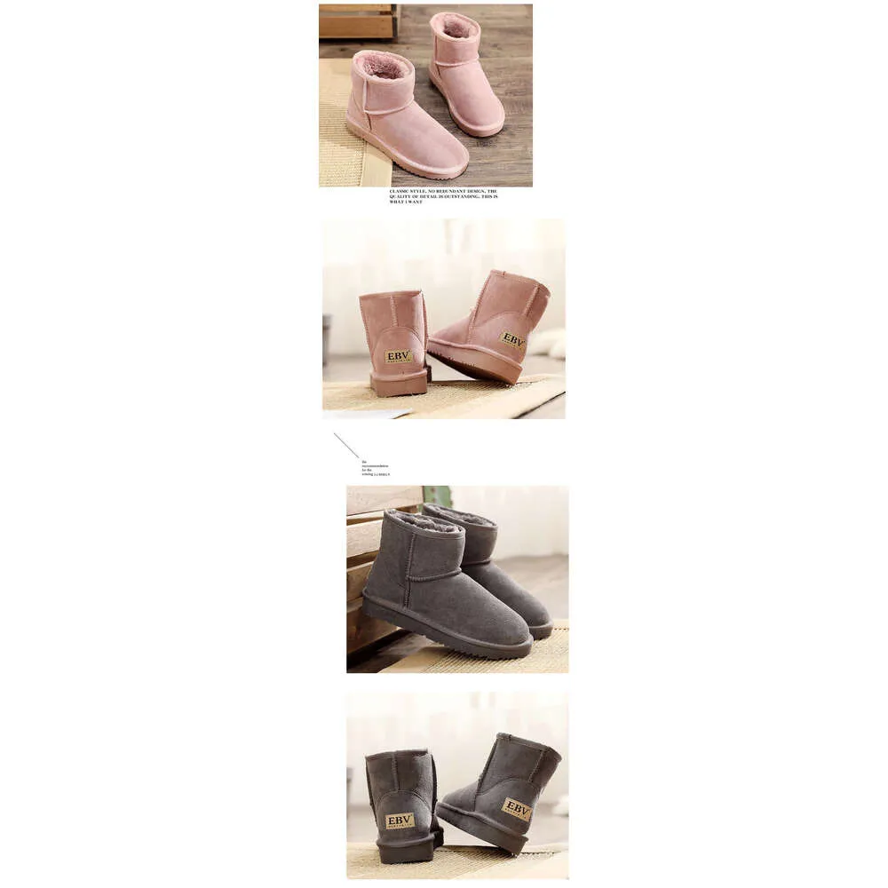 Cowhide Snow For Women, Short Boots, Sheepskin Integrated, Versatile Women's Cotton Shoes, Leather Boots With Fleece And_voghion.com