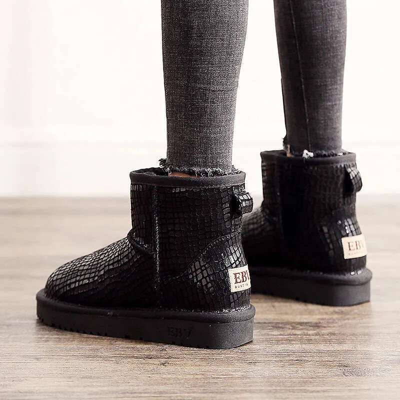 Snow Boots For Women, Short Boots, Sheepskin Integrated, Fleece-Lined, Thickened, Waterproof, Cowhide Leather, Loafers,_voghion.com