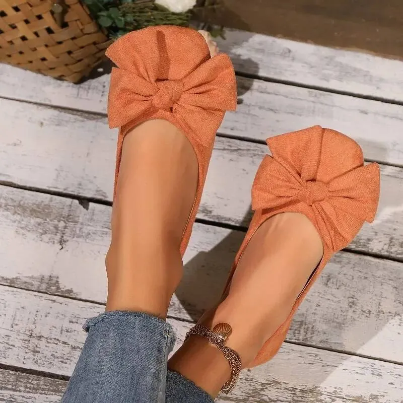 Women's Flat 2025 Hot Sale Ladies Slip On Flats Outdoor Women Round Toe Bow Tie Soft Bottom Plus Size Shallow Shoes_voghion.com