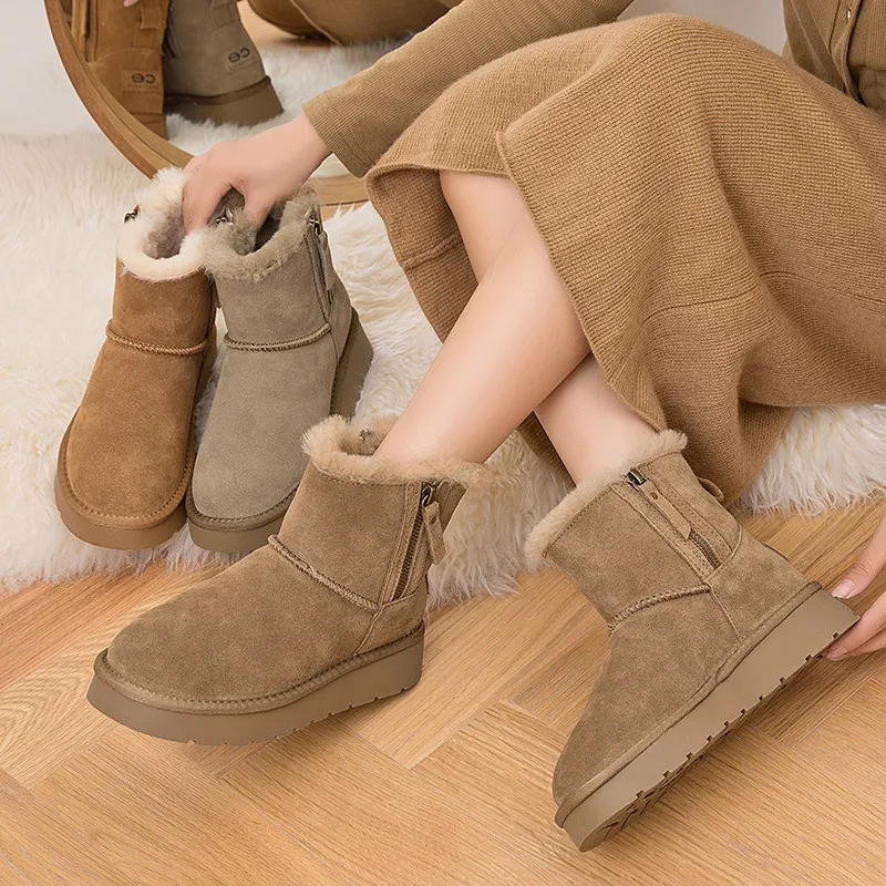 CE Designer Versandkostenfrei Oxhide Preiswerte Winter-Schneestiefel mit Anti-Rutsch-Futter aus dicker Plüschbaumwolle, zartes Gelb_voghion.com