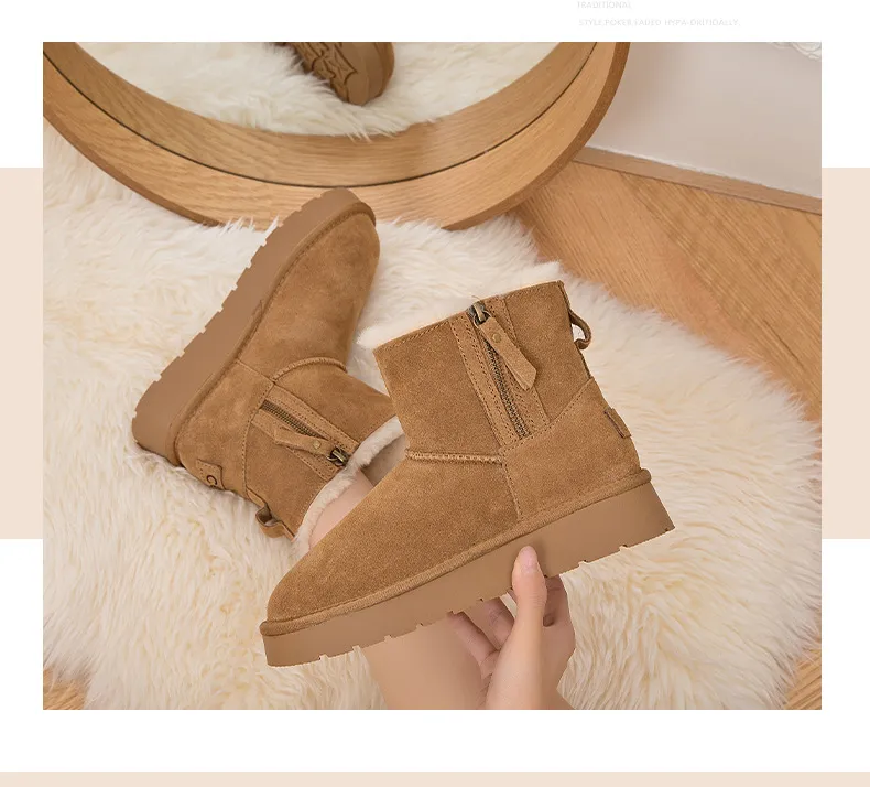 Winter Snow Boots For Women Oxhide Leather With Plush Lining_voghion.com