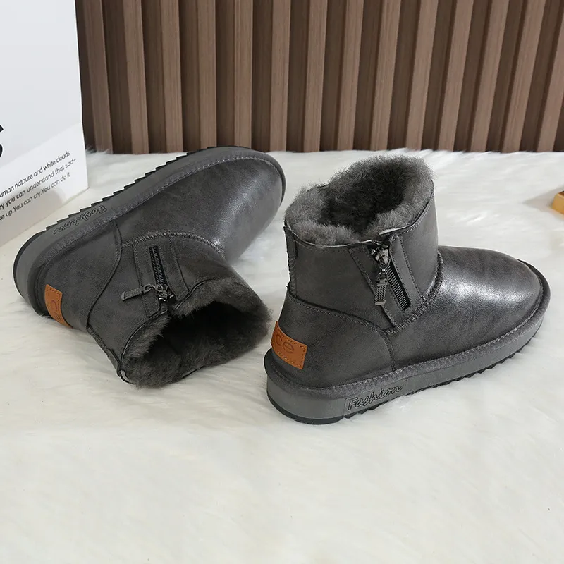 CE Designer Free Shipping Oxhide Affordable Winter Anti Slip Snow Boots With Thick Plush Cotton Shoes Adjustable Black_voghion.com