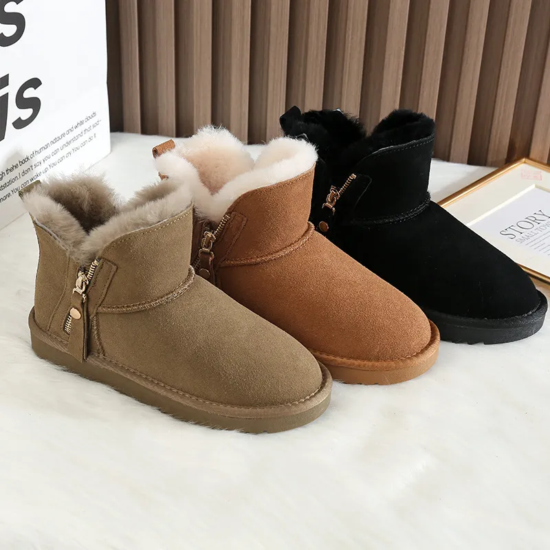 CE Designer Kostenloser Versand Oxhide Preiswerte Winter-Schneestiefel mit Anti-Rutsch-Futter aus dicker Plüschbaumwolle Schuhe Bold_voghion.com