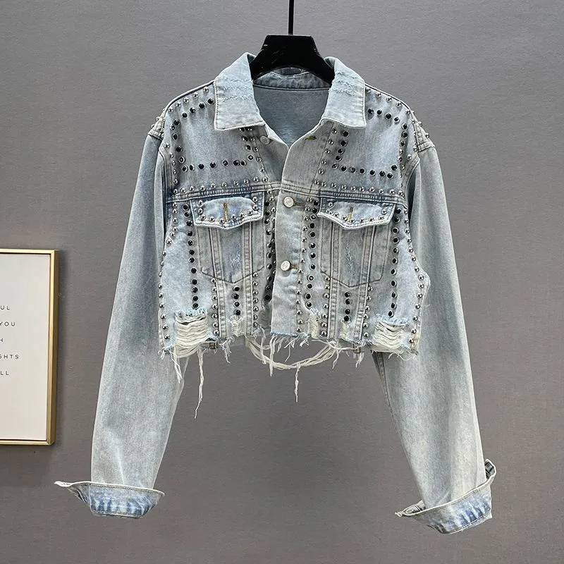 Jofemuho Klassieke lange jeansjas voor dames, grote maten, losse lange