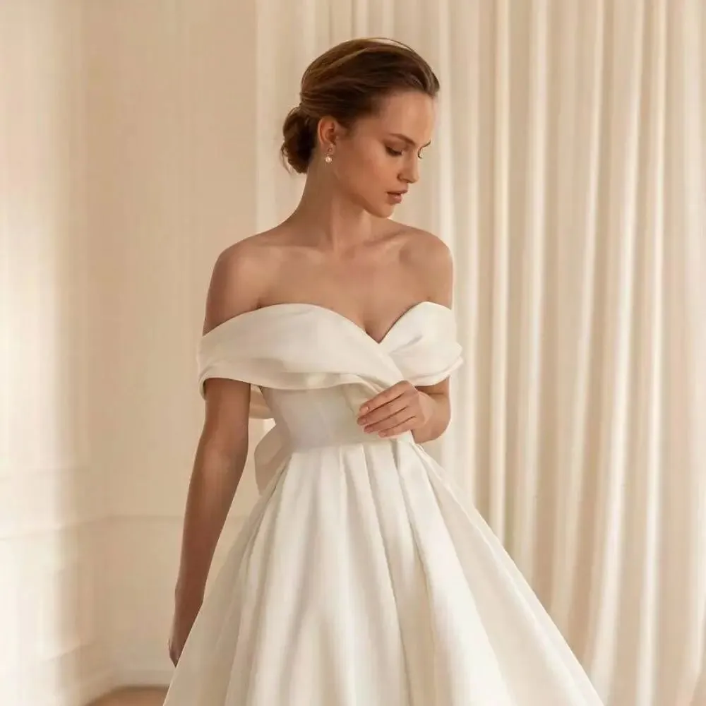 satin ankle length wedding dress Short Satin Wedding Dress