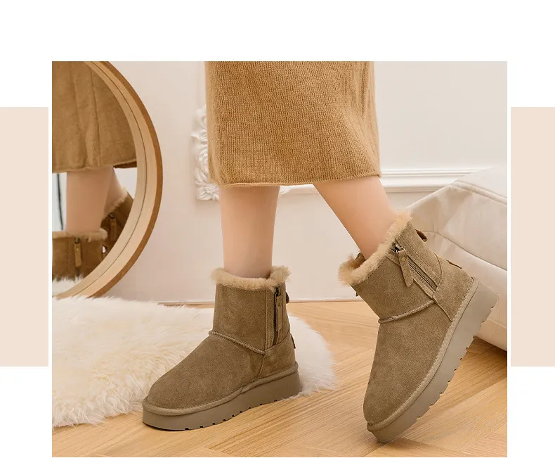 Winter Snow Boots For Women Oxhide Leather With Plush Lining_voghion.com