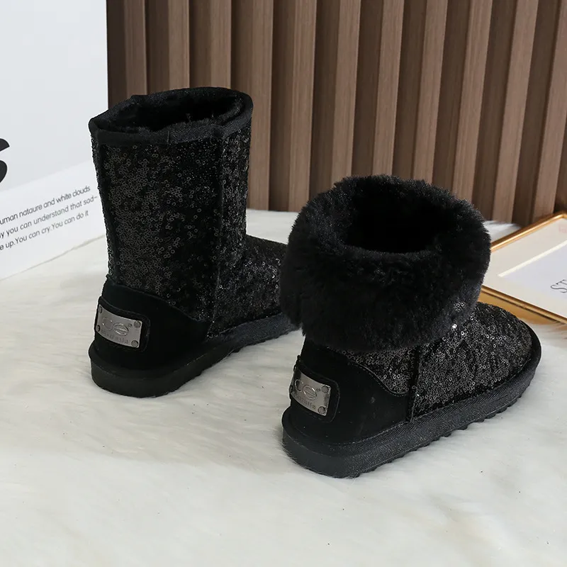 CE Designer Free Shipping Oxhide Affordable Winter Anti Slip Snow Boots With Thick Plush Cotton Shoes Natural White_voghion.com