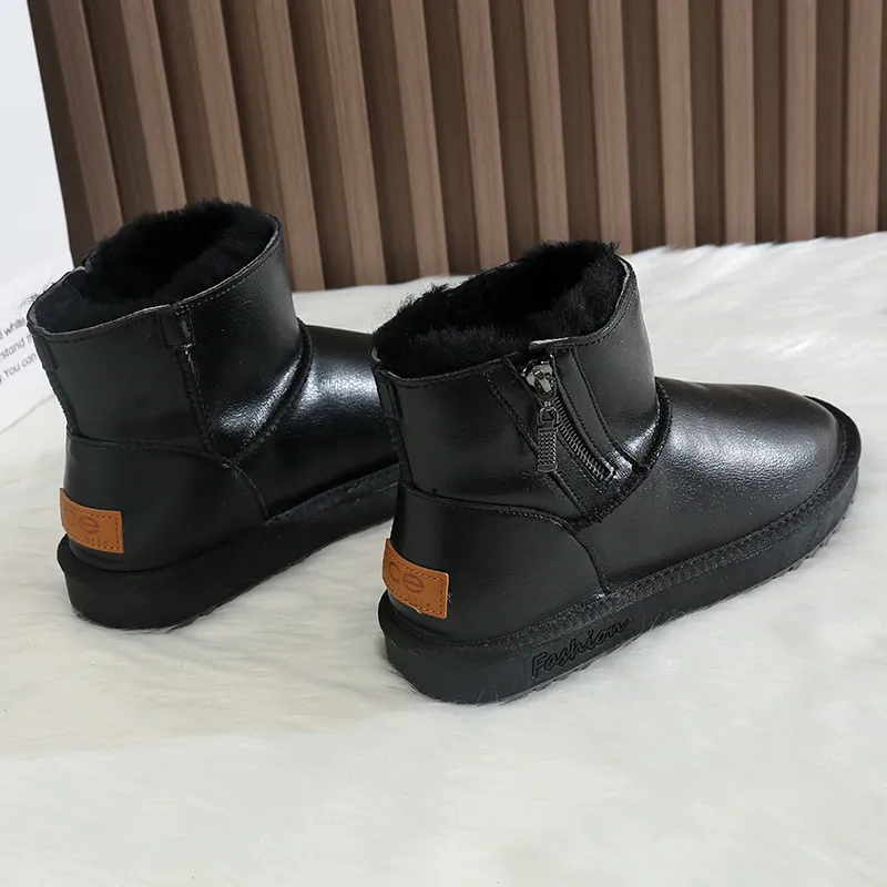 CE Designer Free Shipping Oxhide Affordable Winter Anti Slip Snow Boots With Thick Plush Cotton Shoes Adjustable Black_voghion.com