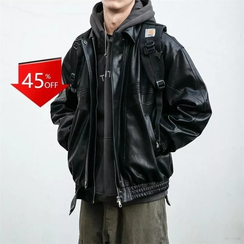 Y2K Retro Losen Lässigen Ledermotorradjacke Kurzwindproofes Jacke