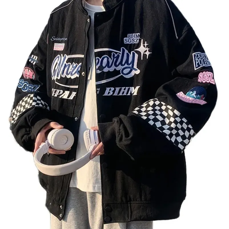 Vintage Embroidery Racer Jacket, Y2K Hip Hop Streetwear | DHgate