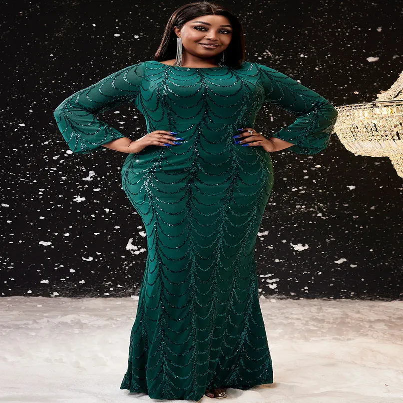 Womens Plus Size Evening Dress Green Sparkling Glitter Mermaid Maxi With  Round Neck & Long Sleeves For Cocktail & Formal Events From Zorastore,  $43.08 In Bulk | DHgate.Com