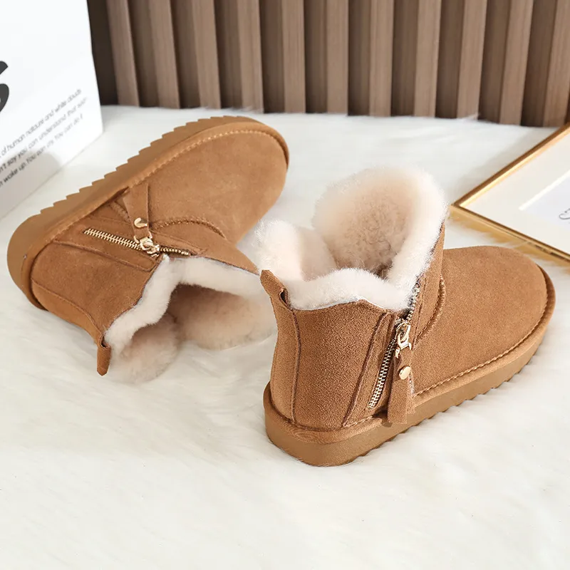 CE Designer Kostenloser Versand Oxhide Preiswerte Winter-Schneestiefel mit Anti-Rutsch-Futter aus dicker Plüschbaumwolle Schuhe Bold_voghion.com