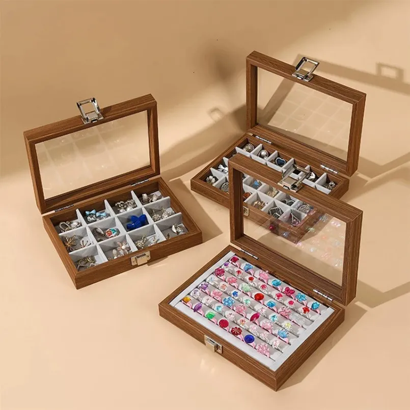 Multi Purpose Black Walnut Grain Portable Earring Display Cases With ...