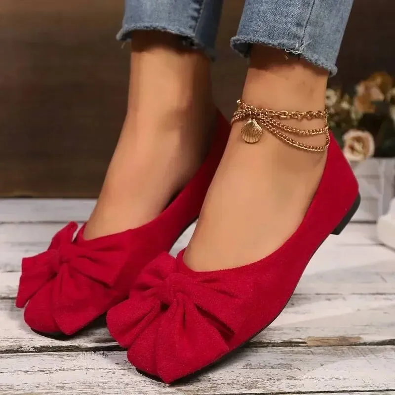 Women's Flat 2025 Hot Sale Ladies Slip On Flats Outdoor Women Round Toe Bow Tie Soft Bottom Plus Size Shallow Shoes_voghion.com