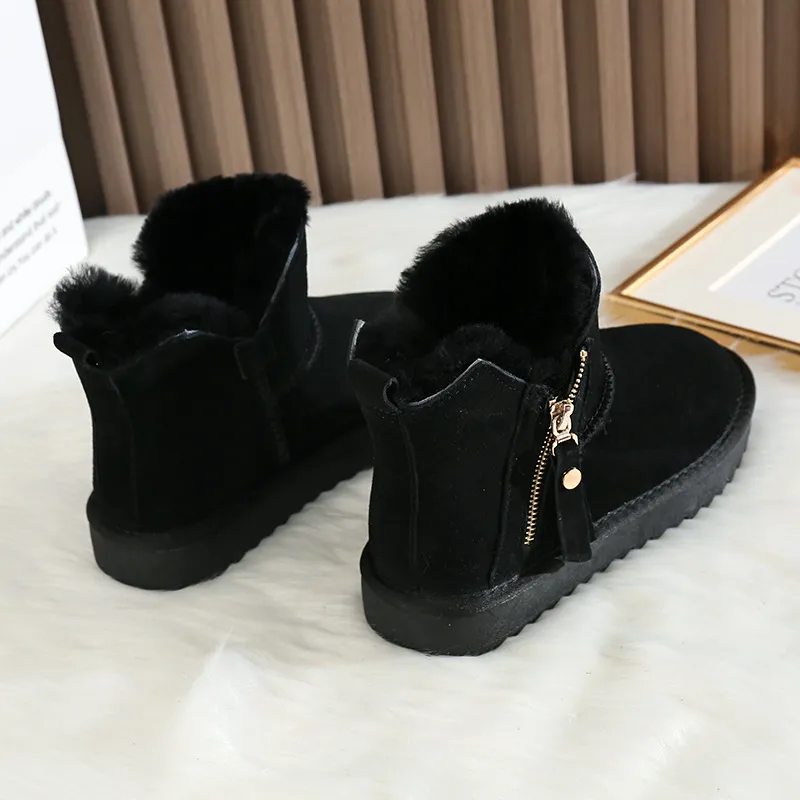 CE Designer Kostenloser Versand Oxhide Preiswerte Winter-Schneestiefel mit Anti-Rutsch-Futter aus dicker Plüschbaumwolle Schuhe Bold_voghion.com