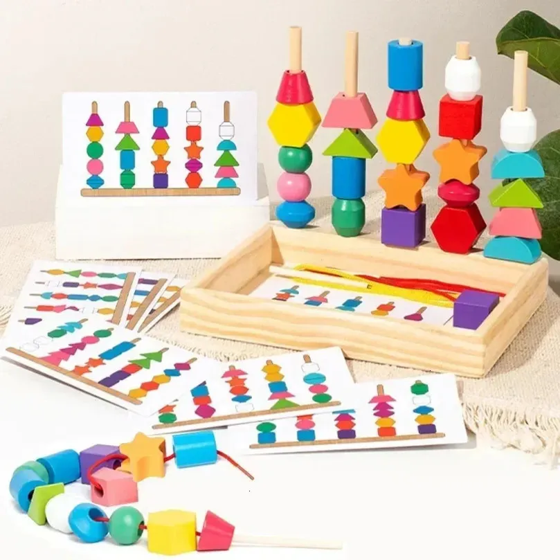 Montessori Wooden Toys Color Shape Matching Puzzle Game Colorful Beaded ...