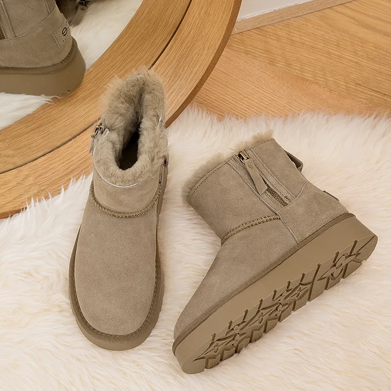 CE Designer Versandkostenfrei Oxhide Preiswerte Winter-Schneestiefel mit Anti-Rutsch-Futter aus dicker Plüschbaumwolle, zartes Gelb_voghion.com