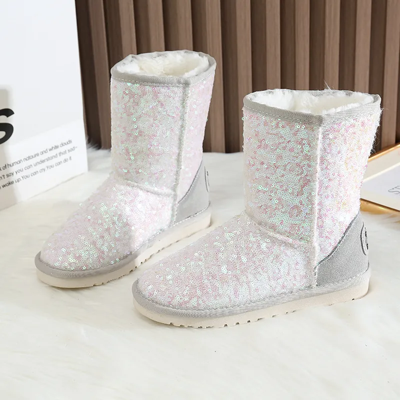 CE Designer Free Shipping Oxhide Affordable Winter Anti Slip Snow Boots With Thick Plush Cotton Shoes Natural White_voghion.com