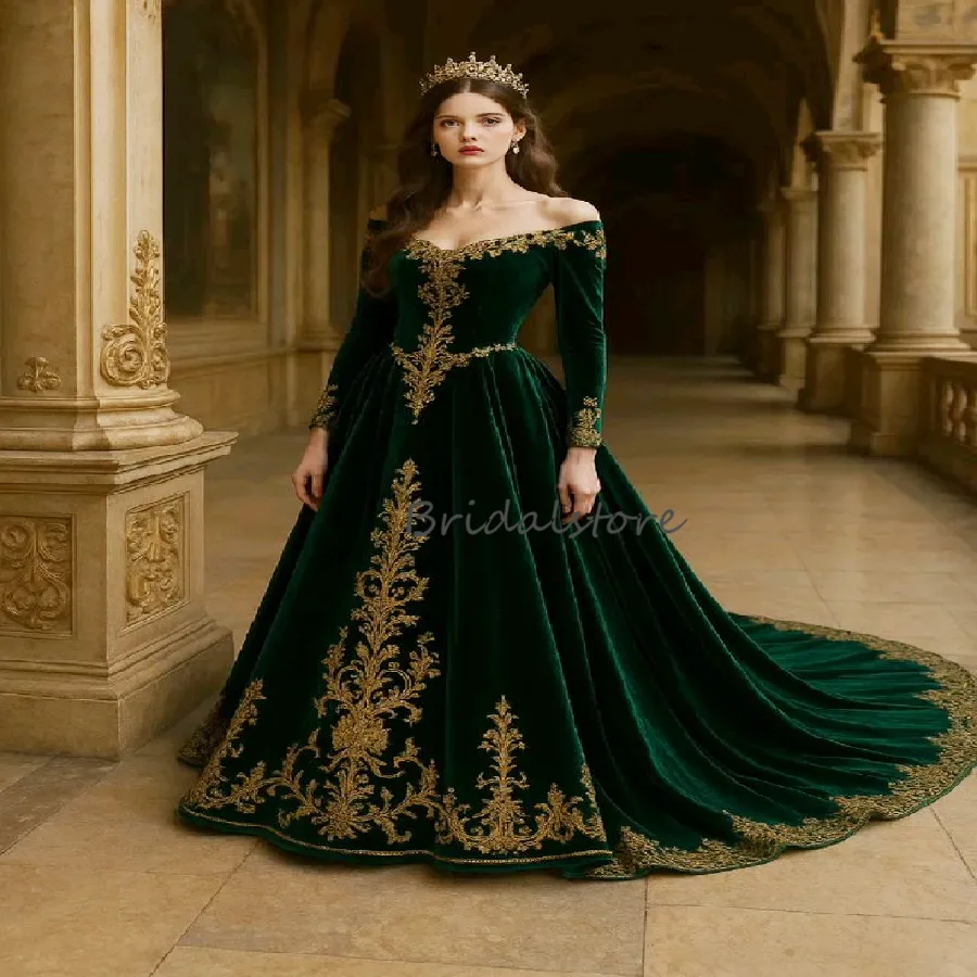 Elegant Dark Green Medieval Evening Dress With Gold... From 139  | DHgate