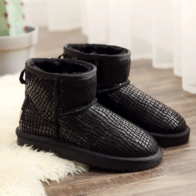 Snow Boots For Women, Short Boots, Sheepskin Integrated, Fleece-Lined, Thickened, Waterproof, Cowhide Leather, Loafers,_voghion.com