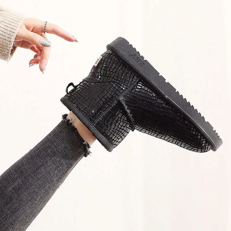 Snow Boots For Women, Short Boots, Sheepskin Integrated, Fleece-Lined, Thickened, Waterproof, Cowhide Leather, Loafers,_voghion.com