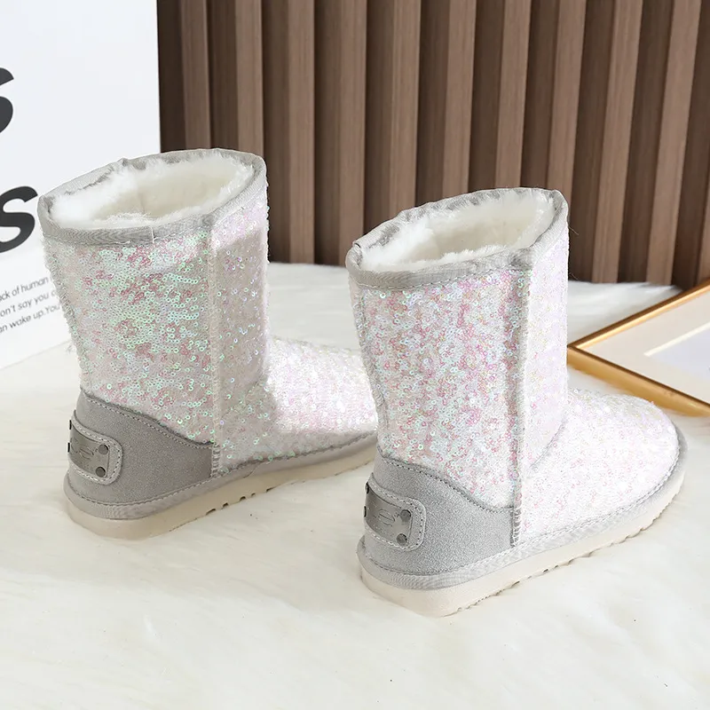 CE Designer Free Shipping Oxhide Affordable Winter Anti Slip Snow Boots With Thick Plush Cotton Shoes Natural White_voghion.com
