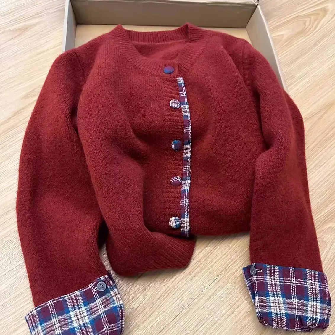 Korean Two-Piece Round Neck Plaid Sweater Women's Autumn and Winter ...