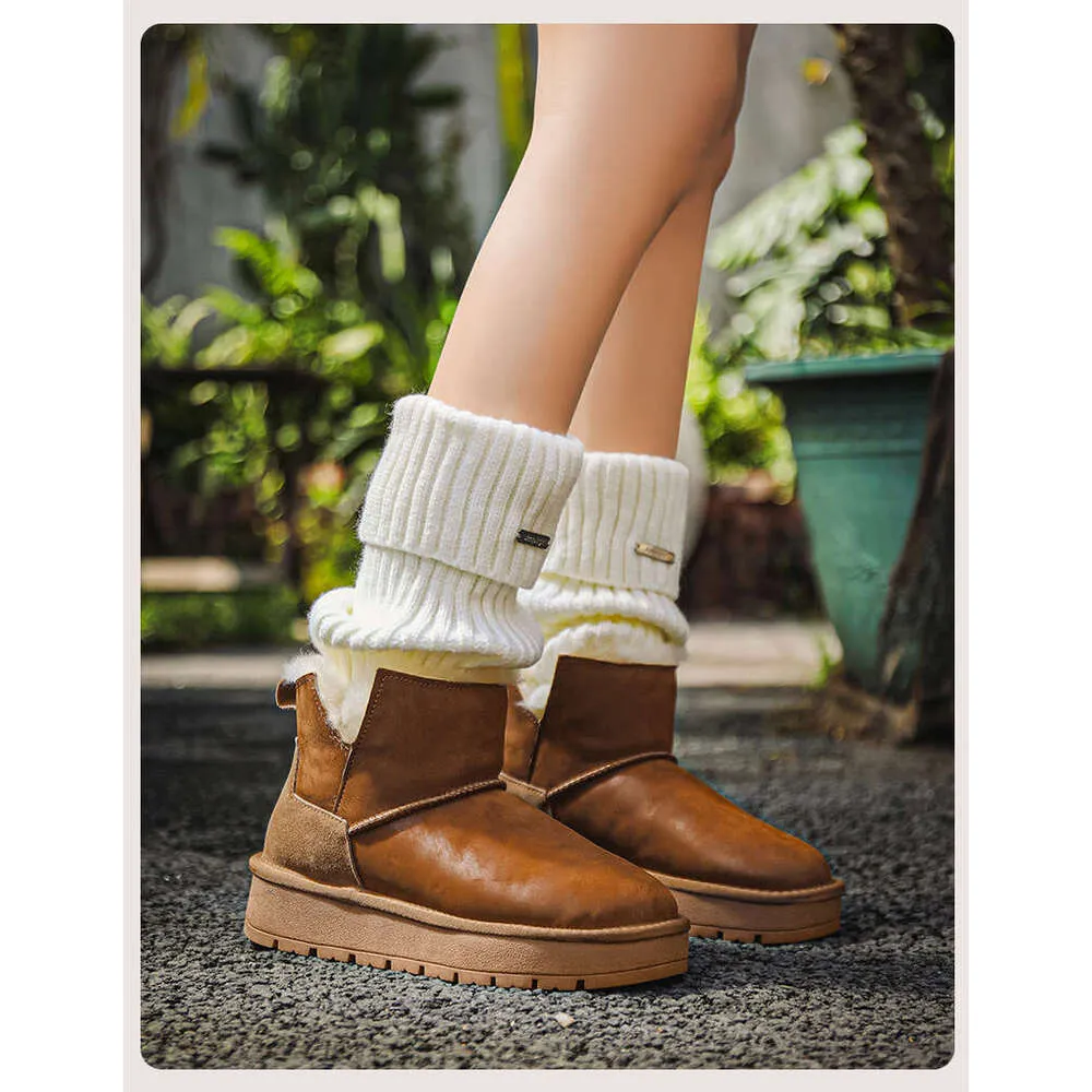 Sheepskin Thick-Soled Snow Boots For Women, Short Waterproof New Warm Fleece-Lined 2024 Winter Cotton Shoes_voghion.com