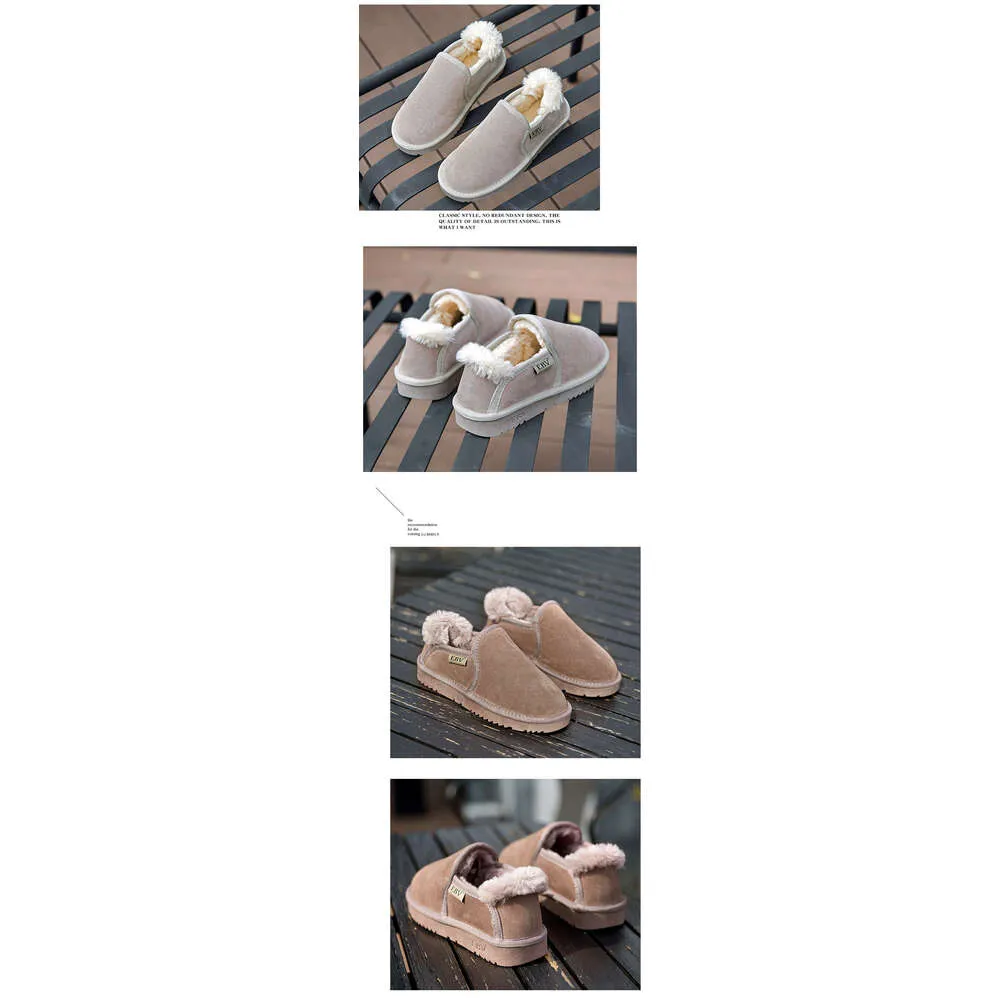 Genuine Leather For Women Short Boots Loafers Snow Cotton Shoes 2024 New Slip-On Thick Sole_voghion.com