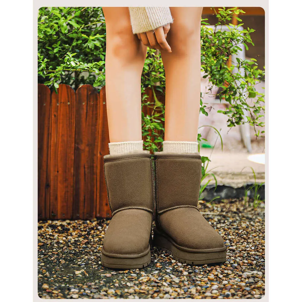 Sheepskin Thick-Soled Snow Boots For Women, Mid-Calf, Warm Fleece-Lined 2024 Winter New Cotton Shoes_voghion.com