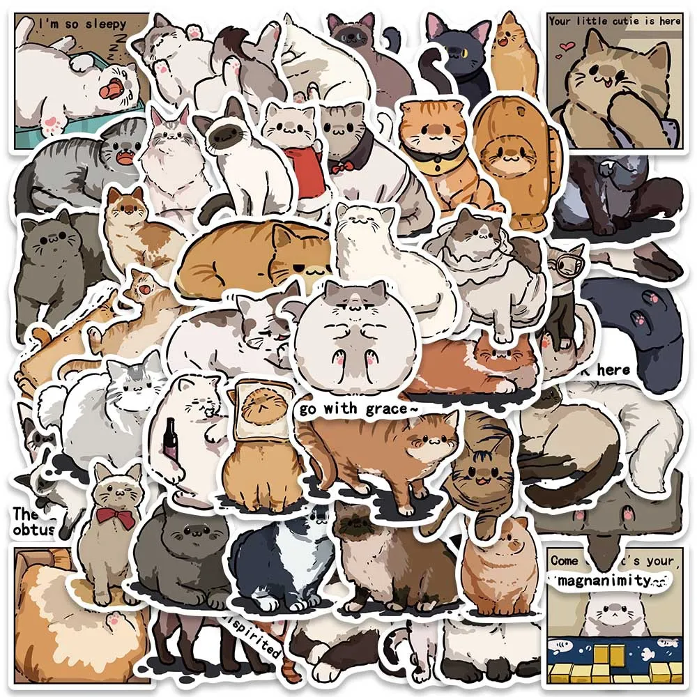 Simple Kitten Sticker 50 Non-Repeating Cartoon Cute Kitten Stickers for Notebooks, Books ...