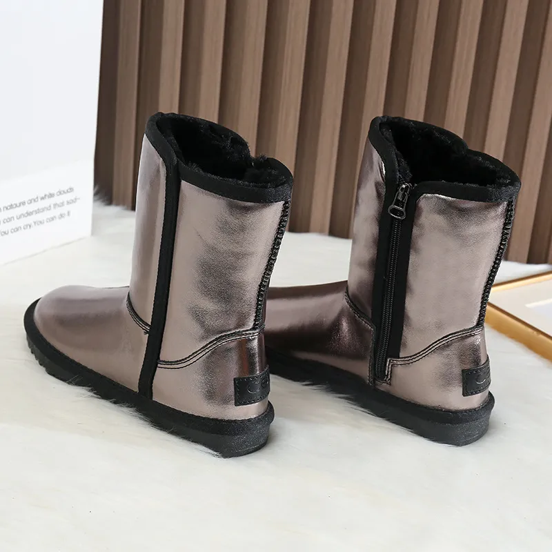 CE Designer Free Shipping Oxhide Affordable Winter Anti Slip Snow Boots With Thick Plush Cotton Shoes Anti-static White_voghion.com