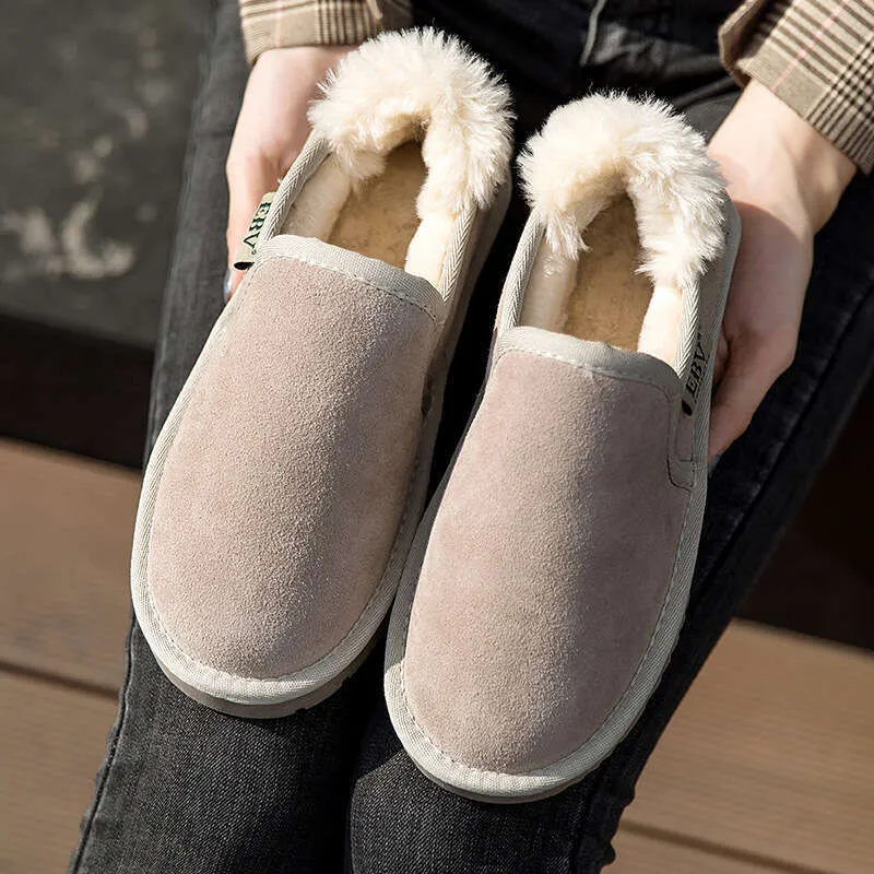 Genuine Leather For Women Short Boots Loafers Snow Cotton Shoes 2024 New Slip-On Thick Sole_voghion.com