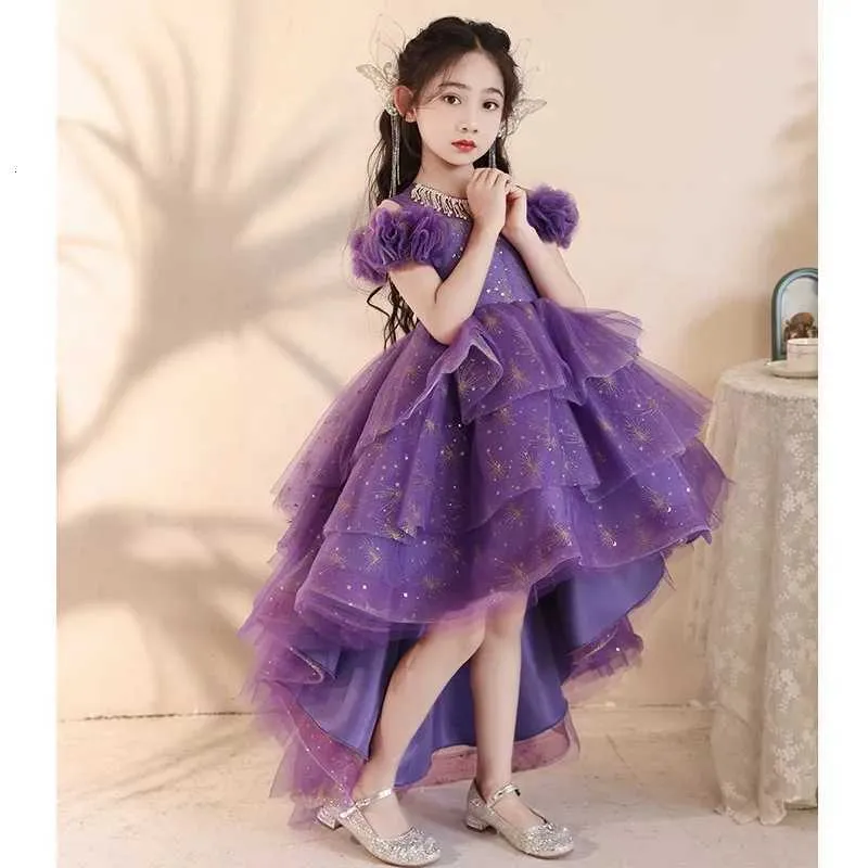 purple dress short front long back Princess purple dress crew neck front short back long flower girl wedding piano performance dress from Dhgate Christening dresses
