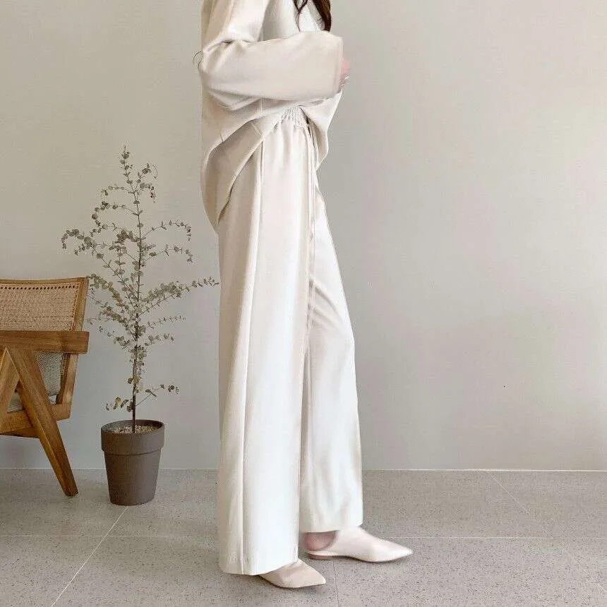 Korean Dongdaemun Design Sense Spring And Autumn Lazy Style Round Neck Fashion Women's Outfit Casual Loose Two-Piece Set_voghion.com