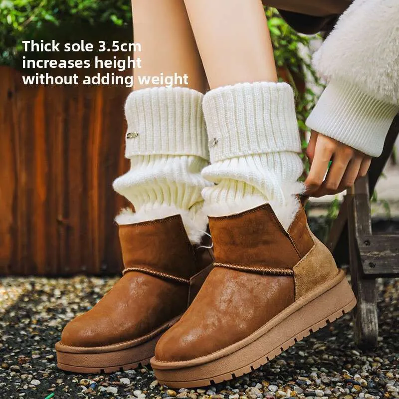 Sheepskin Thick-Soled Snow Boots For Women, Short Waterproof New Warm Fleece-Lined 2024 Winter Cotton Shoes_voghion.com
