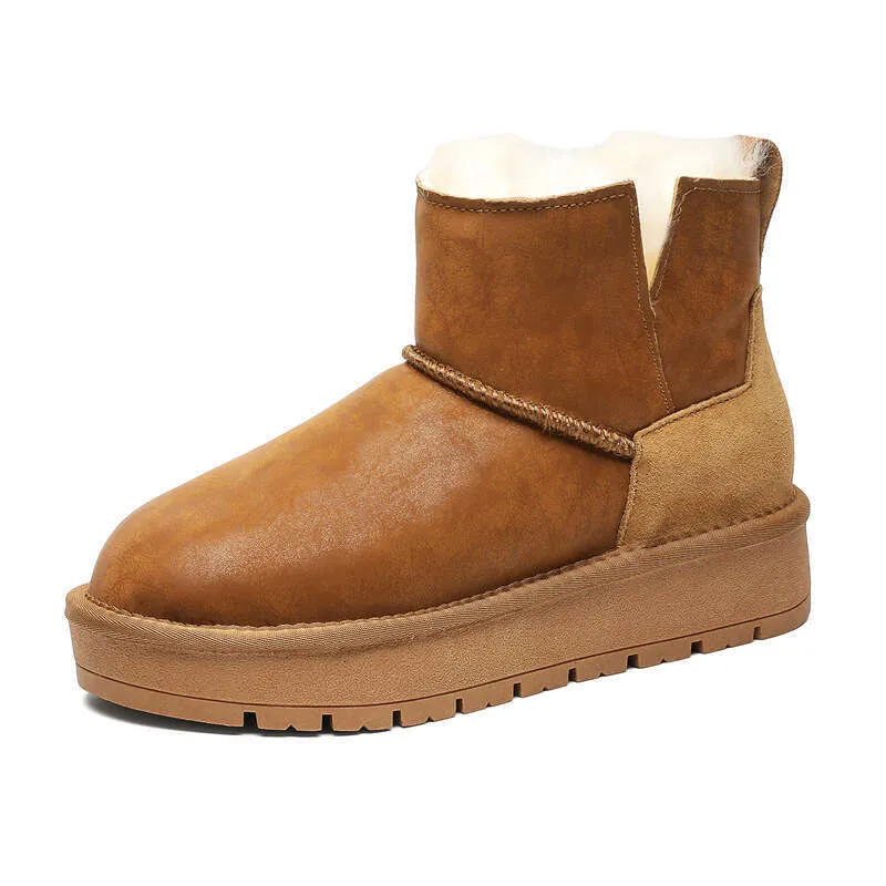 Sheepskin Thick-Soled Snow Boots For Women, Short Waterproof New Warm Fleece-Lined 2024 Winter Cotton Shoes_voghion.com